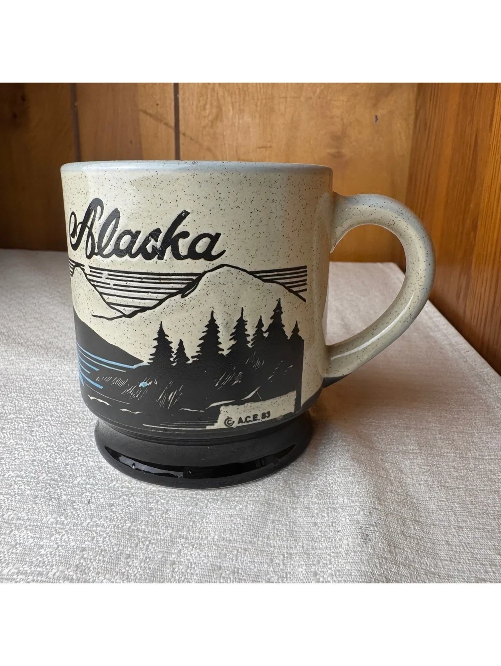 Vintage Alaska Souvenir Mug Mountain Lake Scenic Ceramic Coffee Cup 3.75 Inch